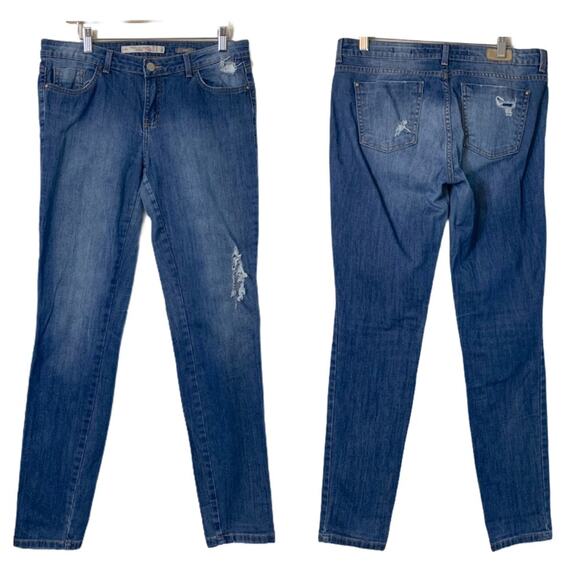 Zara Women's Distressed Mid Rise Skinny Ankle Medium Blue Denim Wash Size 10 - Picture 3 of 7